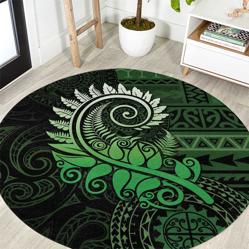 New Zealand Maori Koru Fern Round Carpet Spiral Polynesian Style Green LT05 Green - Polynesian Pride
