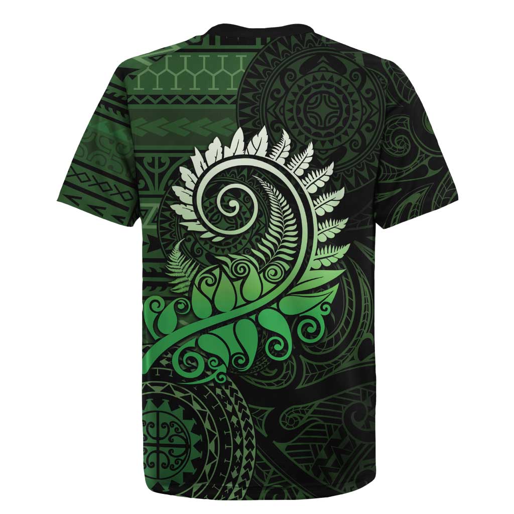 New Zealand Maori Koru Fern Rugby Jersey Spiral Polynesian Style Green LT05 - Polynesian Pride