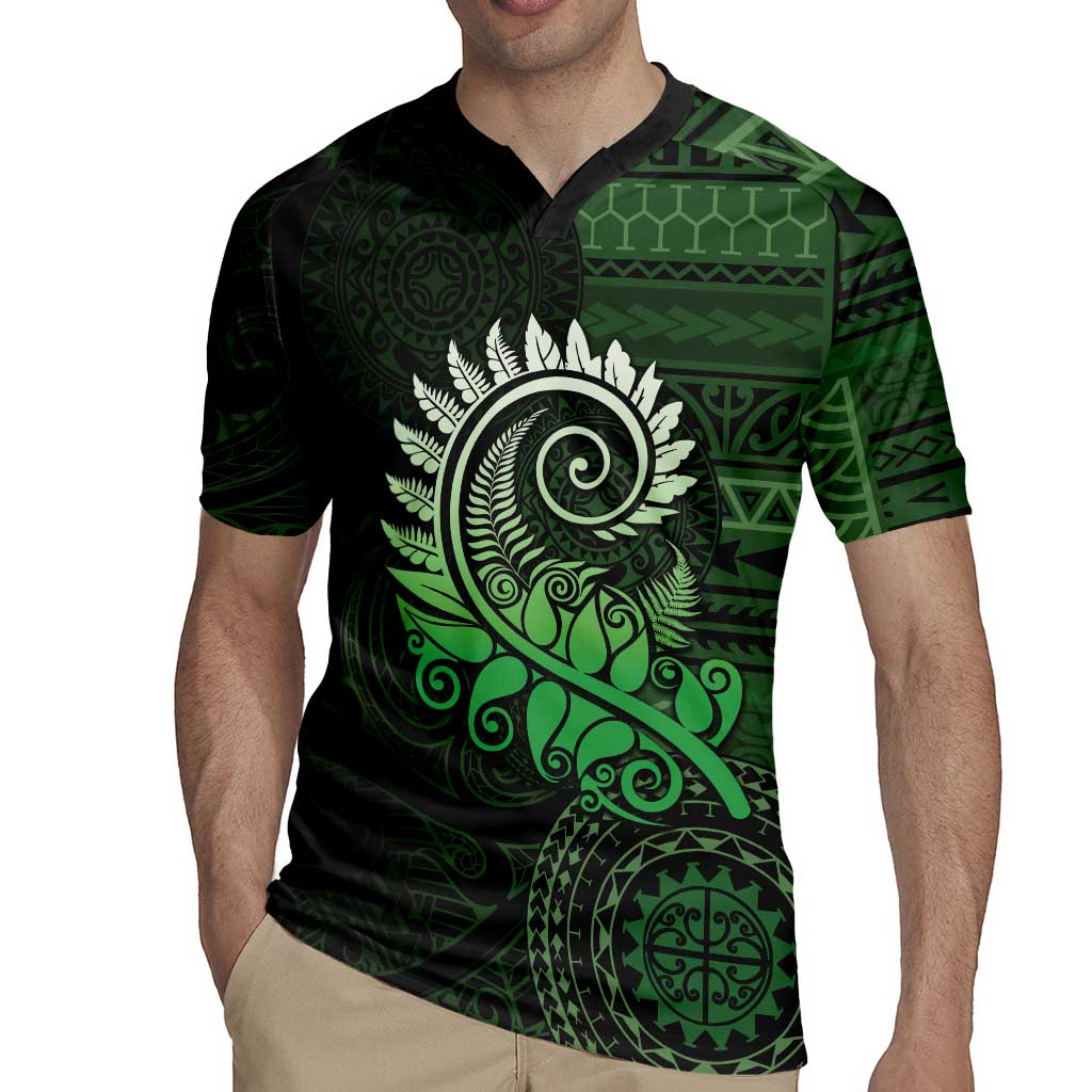New Zealand Maori Koru Fern Rugby Jersey Spiral Polynesian Style Green LT05 - Polynesian Pride