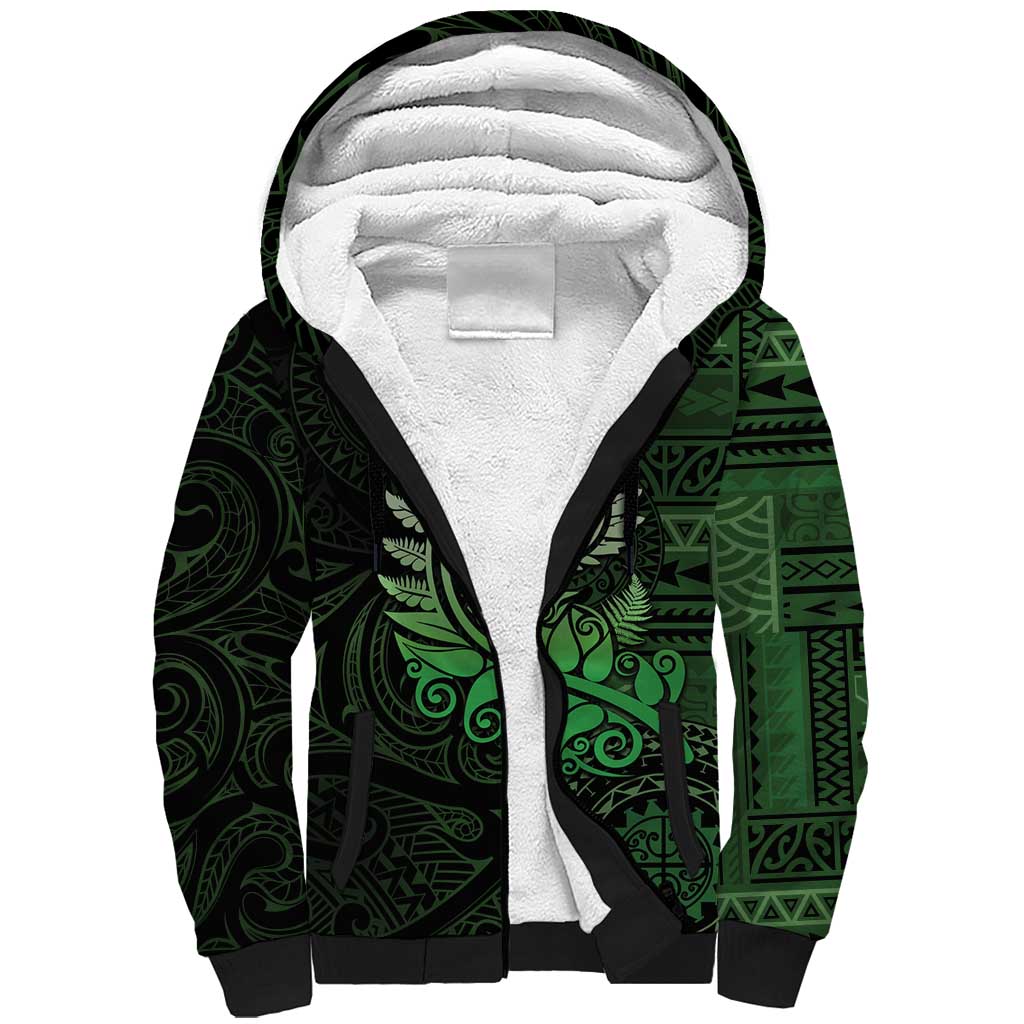 New Zealand Maori Koru Fern Sherpa Hoodie Spiral Polynesian Style Green LT05 Unisex Green - Polynesian Pride