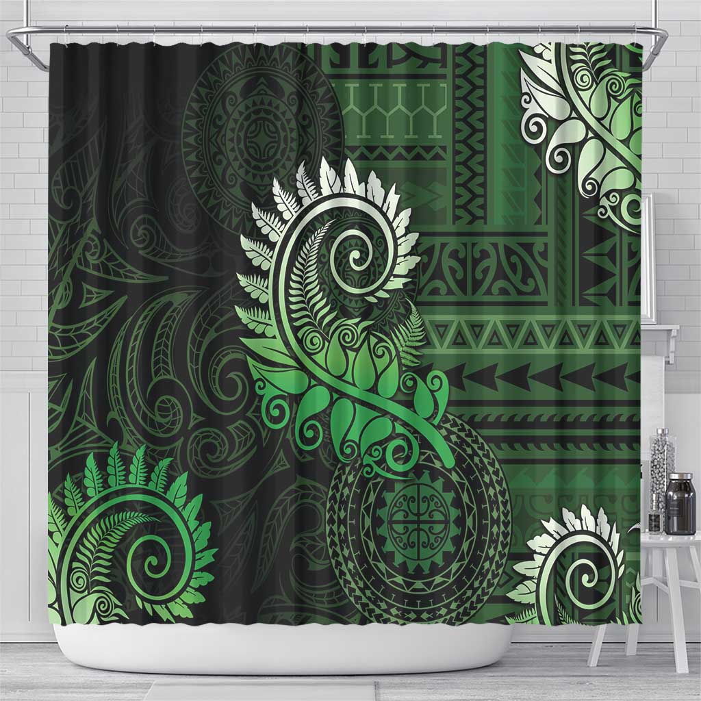 New Zealand Maori Koru Fern Shower Curtain Spiral Polynesian Style Green LT05 - Polynesian Pride