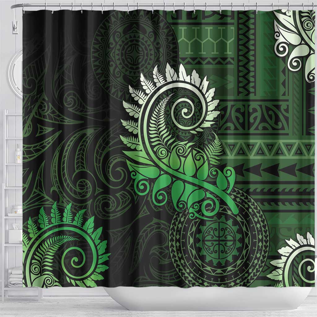 New Zealand Maori Koru Fern Shower Curtain Spiral Polynesian Style Green LT05 - Polynesian Pride