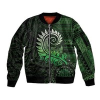 New Zealand Maori Koru Fern Sleeve Zip Bomber Jacket Spiral Polynesian Style Green LT05 Unisex Green - Polynesian Pride