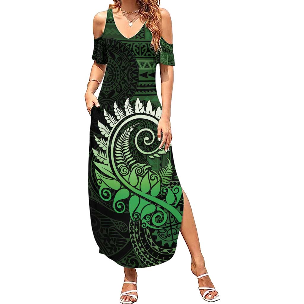 New Zealand Maori Koru Fern Summer Maxi Dress Spiral Polynesian Style Green LT05 Women Green - Polynesian Pride