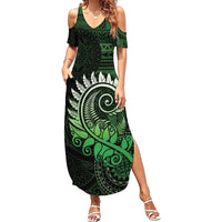 New Zealand Maori Koru Fern Summer Maxi Dress Spiral Polynesian Style Green LT05 Women Green - Polynesian Pride