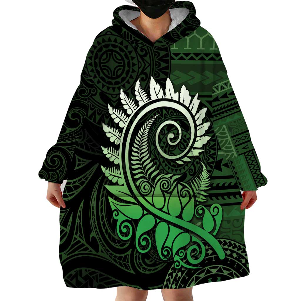 New Zealand Maori Koru Fern Wearable Blanket Hoodie Spiral Polynesian Style Green LT05 - Polynesian Pride