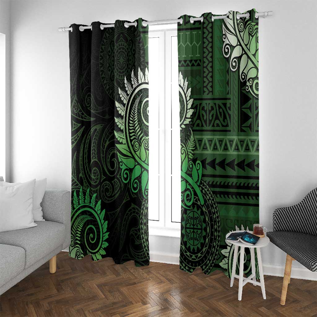 New Zealand Maori Koru Fern Window Curtain Spiral Polynesian Style Green LT05 With Grommets Green - Polynesian Pride