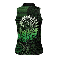 New Zealand Maori Koru Fern Women Sleeveless Polo Shirt Spiral Polynesian Style Green LT05 - Polynesian Pride