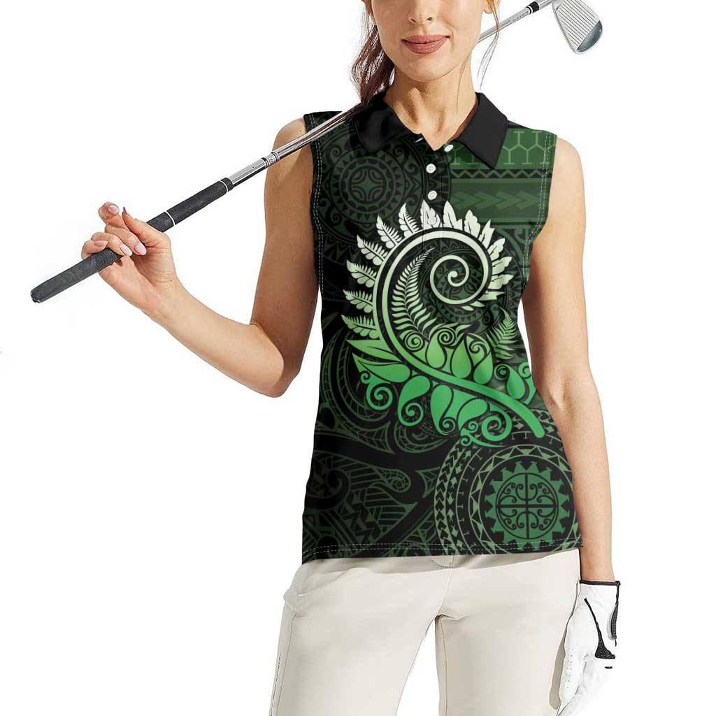 New Zealand Maori Koru Fern Women Sleeveless Polo Shirt Spiral Polynesian Style Green LT05 - Polynesian Pride