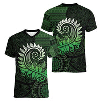 New Zealand Maori Koru Fern Women V-Neck T-Shirt Spiral Polynesian Style Green LT05 - Polynesian Pride