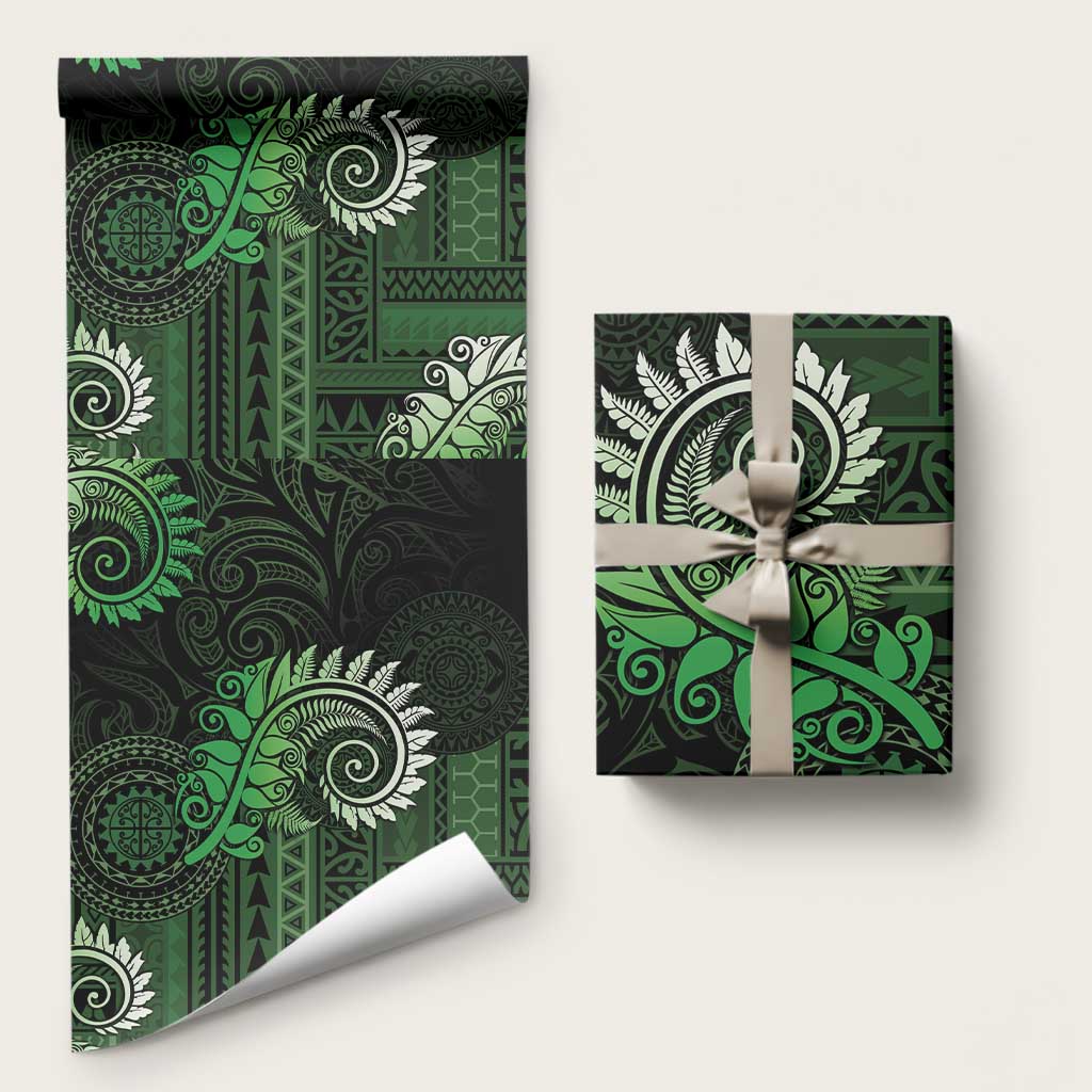 New Zealand Maori Koru Fern Wrapping Paper Spiral Polynesian Style Green LT05 58" × 23" Green - Polynesian Pride