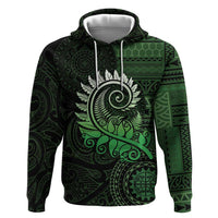 New Zealand Maori Koru Fern Zip Hoodie Spiral Polynesian Style Green LT05 Pullover Hoodie Green - Polynesian Pride
