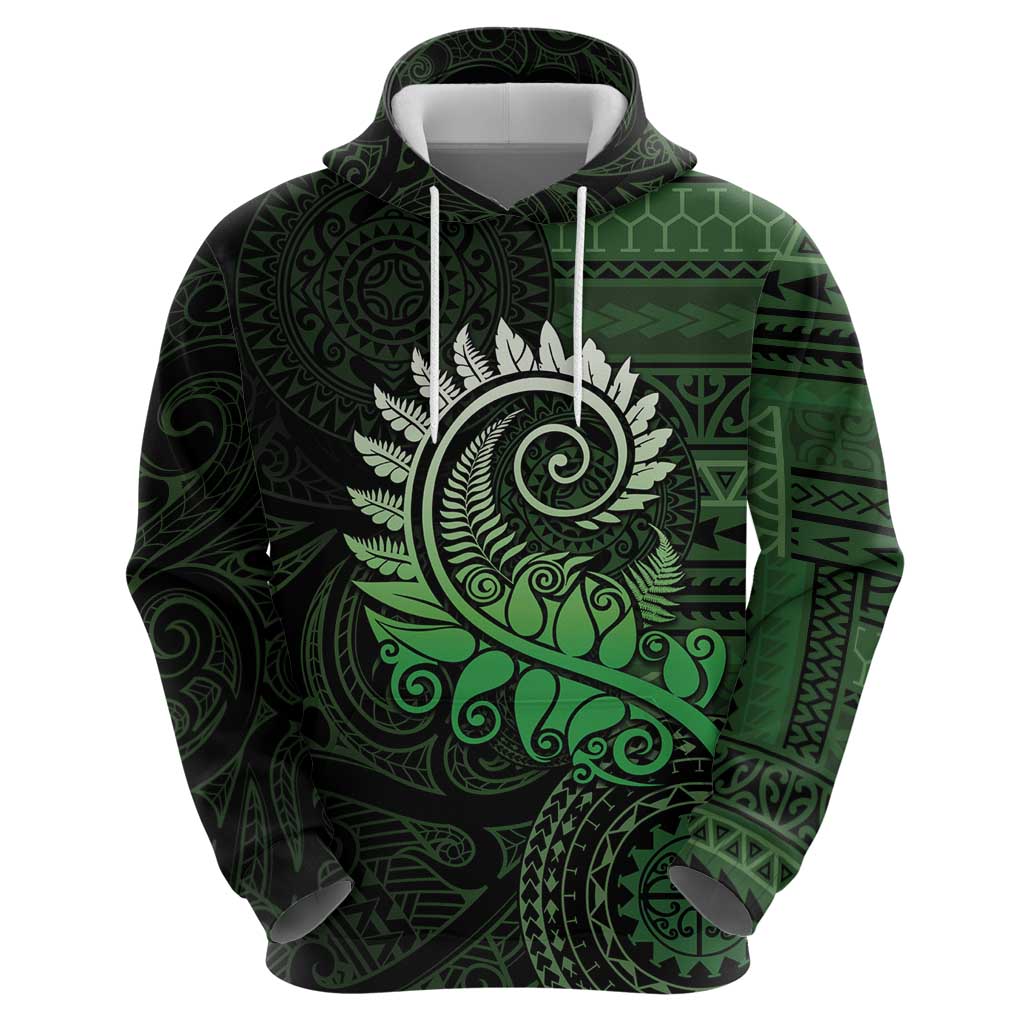 New Zealand Maori Koru Fern Zip Hoodie Spiral Polynesian Style Green LT05 - Polynesian Pride