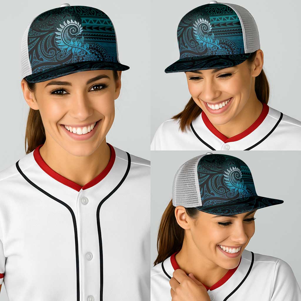 New Zealand Maori Koru Fern Baseball Net Cap Spiral Polynesian Style Aqua Gradient - Polynesian Pride