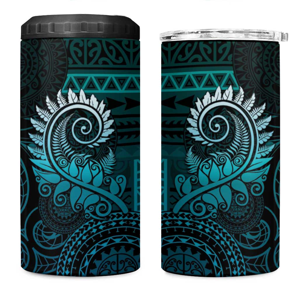 New Zealand Maori Koru Fern 4 in 1 Can Cooler Tumbler Spiral Polynesian Style Aqua Gradient LT05 One Size: 16 oz Aqua - Polynesian Pride