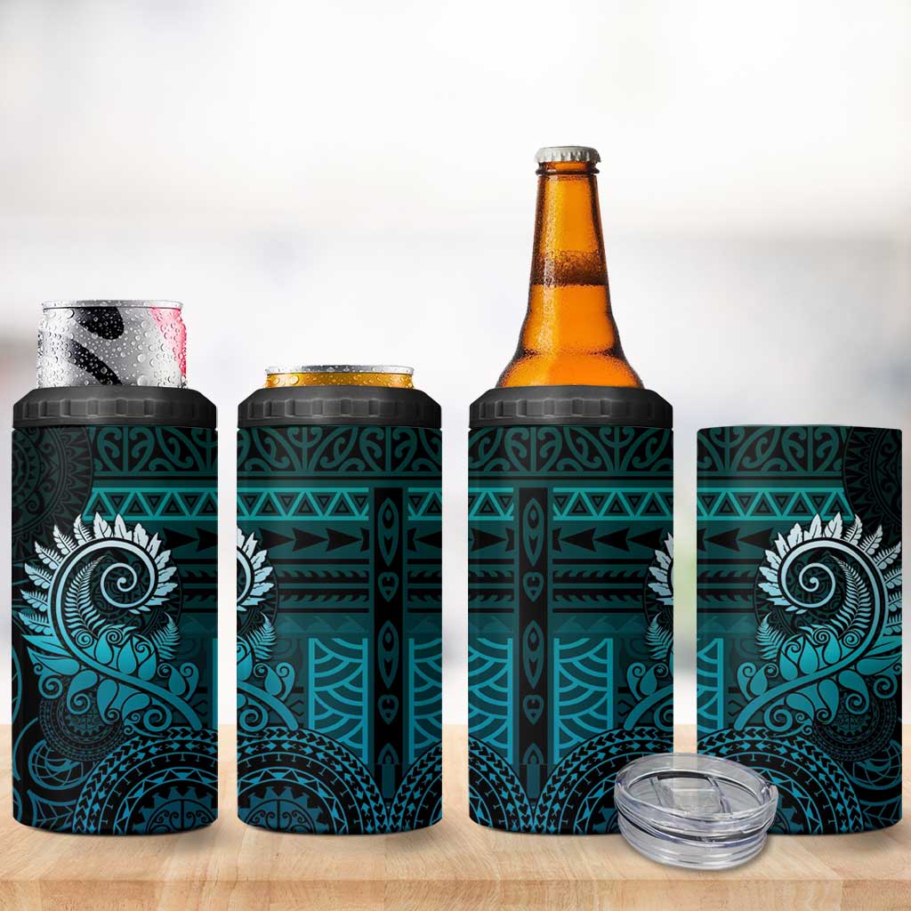 New Zealand Maori Koru Fern 4 in 1 Can Cooler Tumbler Spiral Polynesian Style Aqua Gradient LT05 - Polynesian Pride