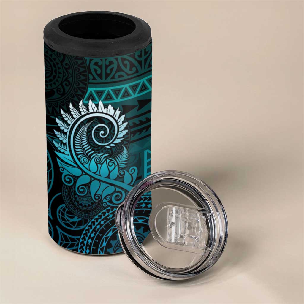 New Zealand Maori Koru Fern 4 in 1 Can Cooler Tumbler Spiral Polynesian Style Aqua Gradient LT05 - Polynesian Pride