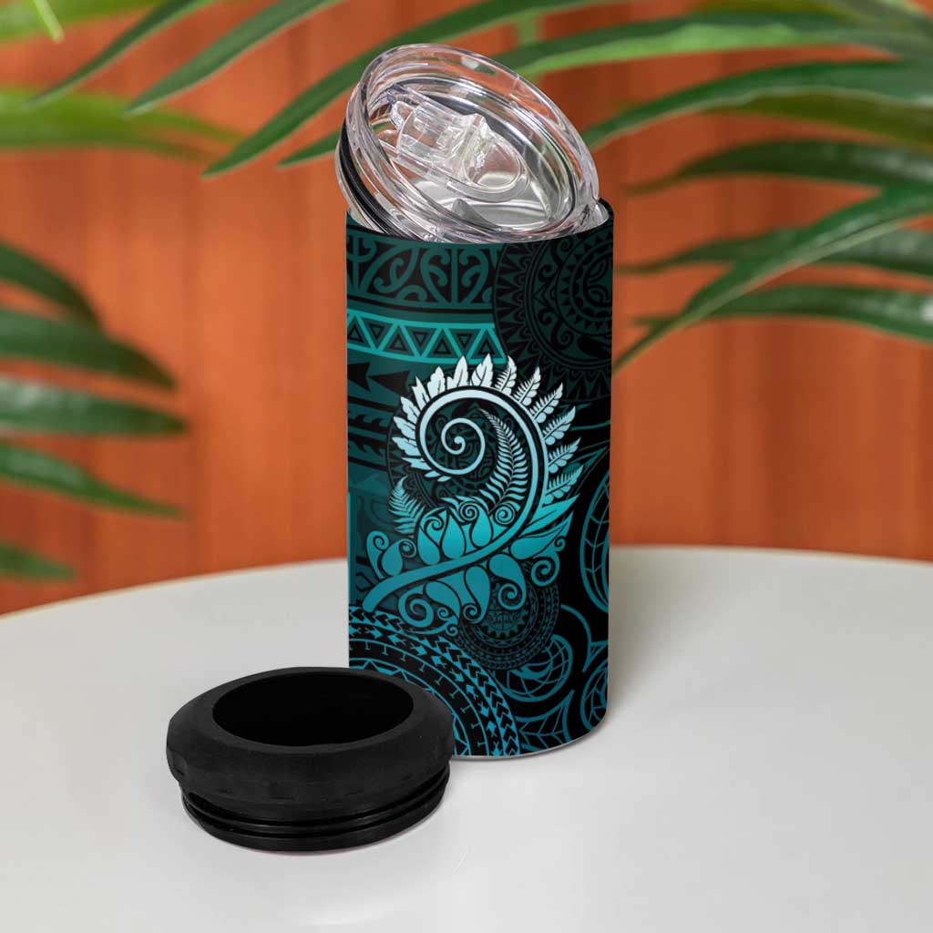 New Zealand Maori Koru Fern 4 in 1 Can Cooler Tumbler Spiral Polynesian Style Aqua Gradient LT05 - Polynesian Pride