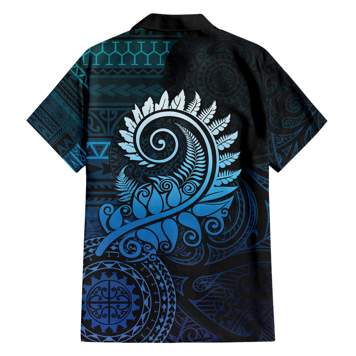 New Zealand Maori Koru Fern Family Matching Off The Shoulder Long Sleeve Dress and Hawaiian Shirt Spiral Polynesian Style Aqua Gradient LT05 - Polynesian Pride