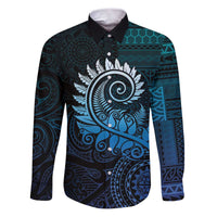 New Zealand Maori Koru Fern Family Matching Puletasi and Hawaiian Shirt Spiral Polynesian Style Aqua Gradient LT05 Dad's Shirt - Long Sleeve Aqua - Polynesian Pride