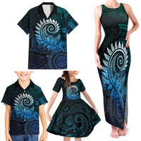 New Zealand Maori Koru Fern Family Matching Tank Maxi Dress and Hawaiian Shirt Spiral Polynesian Style Aqua Gradient LT05 - Polynesian Pride