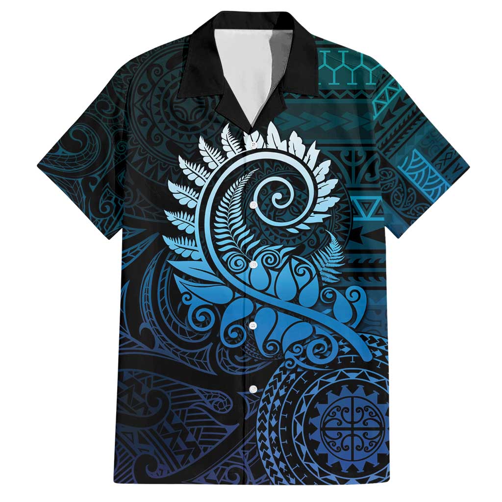 New Zealand Maori Koru Fern Hawaiian Shirt Spiral Polynesian Style Aqua Gradient LT05 Aqua - Polynesian Pride