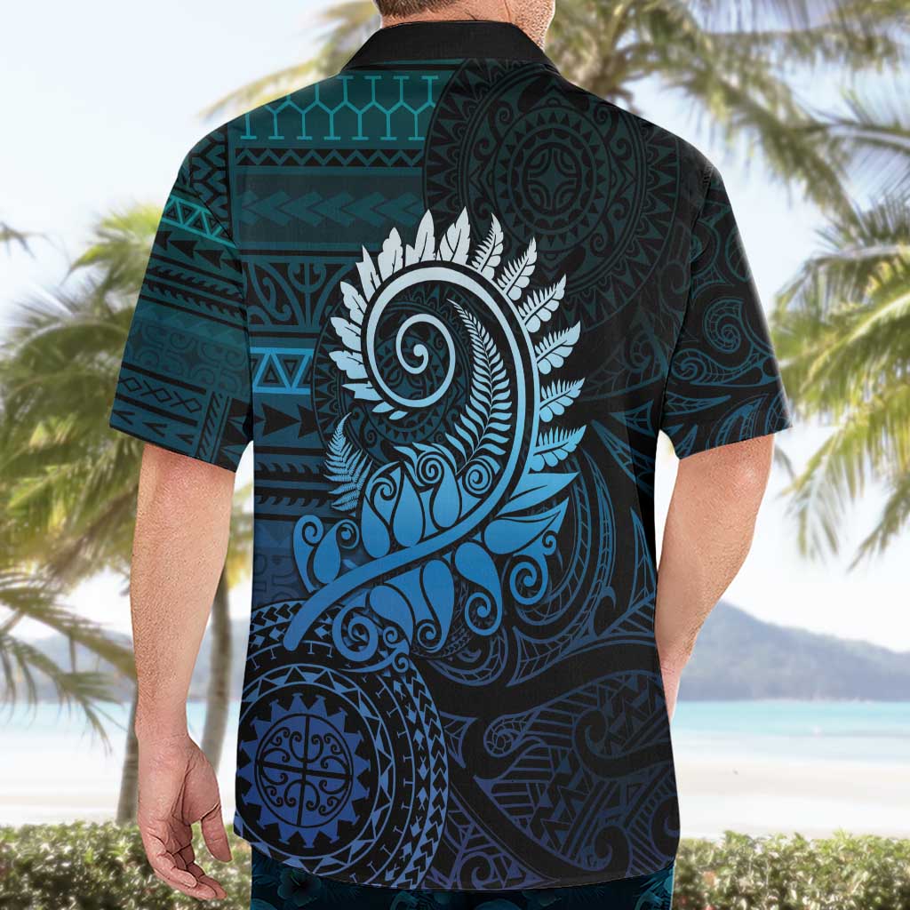 New Zealand Maori Koru Fern Hawaiian Shirt Spiral Polynesian Style Aqua Gradient LT05 - Polynesian Pride
