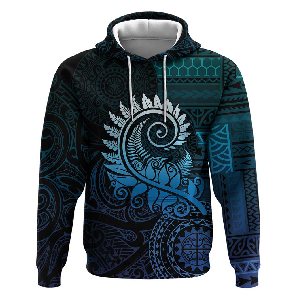 New Zealand Maori Koru Fern Hoodie Spiral Polynesian Style Aqua Gradient LT05 Pullover Hoodie Aqua - Polynesian Pride