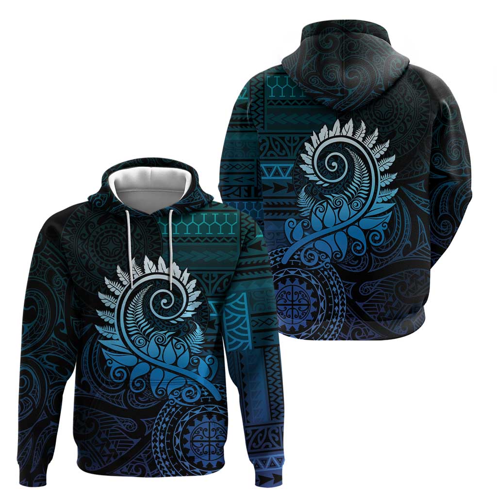 New Zealand Maori Koru Fern Hoodie Spiral Polynesian Style Aqua Gradient LT05 - Polynesian Pride