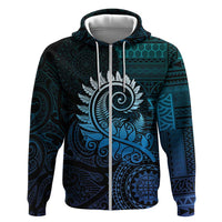 New Zealand Maori Koru Fern Hoodie Spiral Polynesian Style Aqua Gradient LT05 Zip Hoodie Aqua - Polynesian Pride