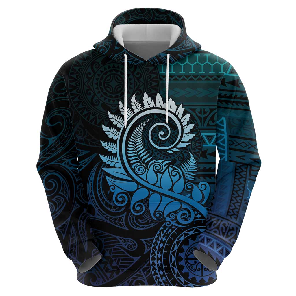 New Zealand Maori Koru Fern Hoodie Spiral Polynesian Style Aqua Gradient LT05 - Polynesian Pride