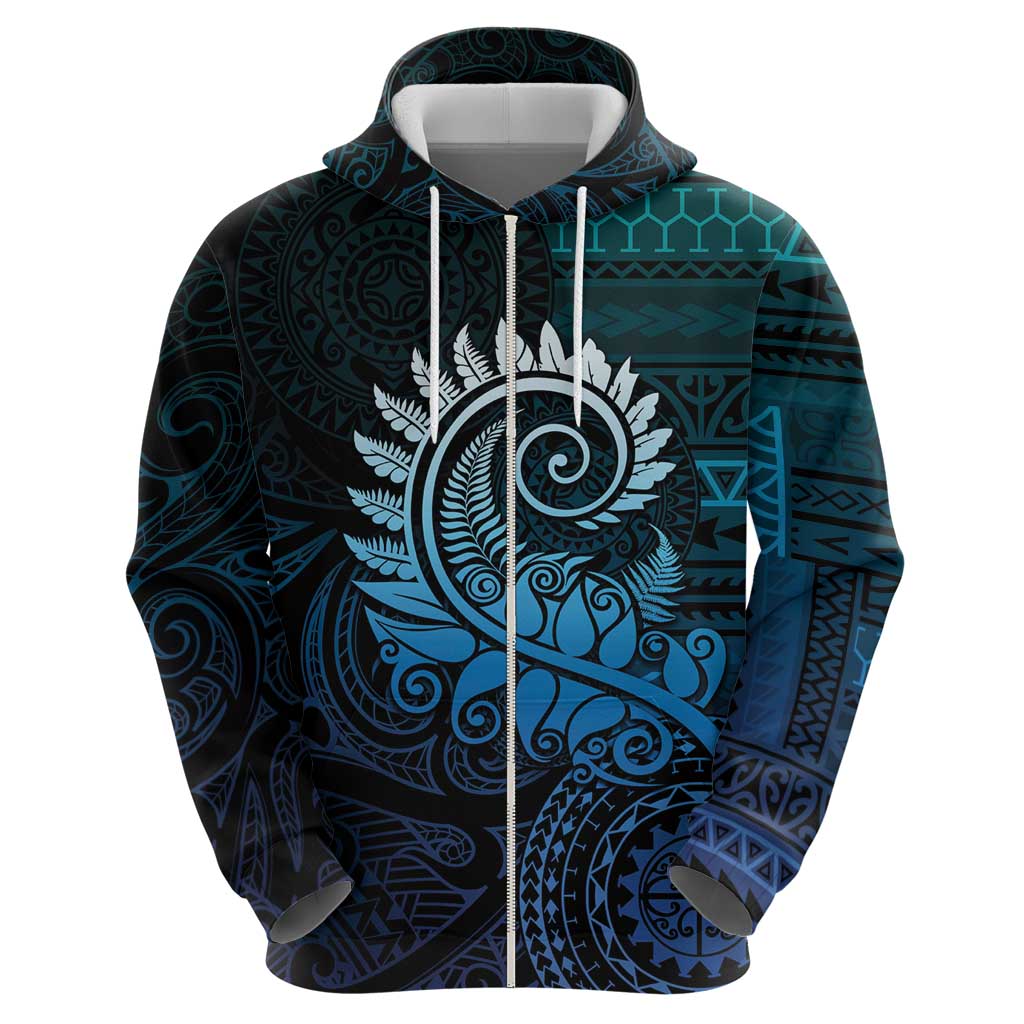 New Zealand Maori Koru Fern Hoodie Spiral Polynesian Style Aqua Gradient LT05 - Polynesian Pride