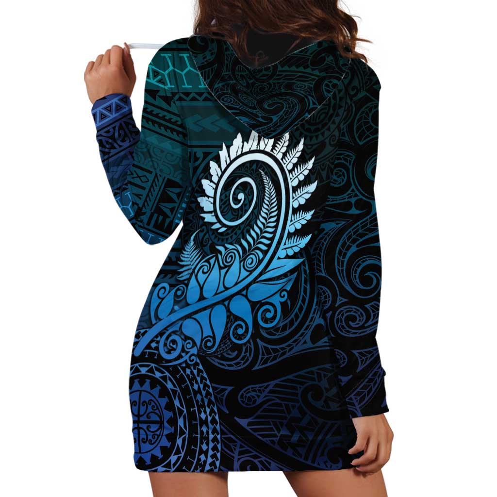 New Zealand Maori Koru Fern Hoodie Dress Spiral Polynesian Style Aqua Gradient LT05 - Polynesian Pride