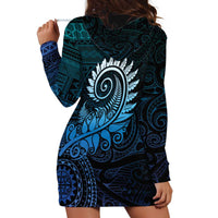 New Zealand Maori Koru Fern Hoodie Dress Spiral Polynesian Style Aqua Gradient LT05 - Polynesian Pride