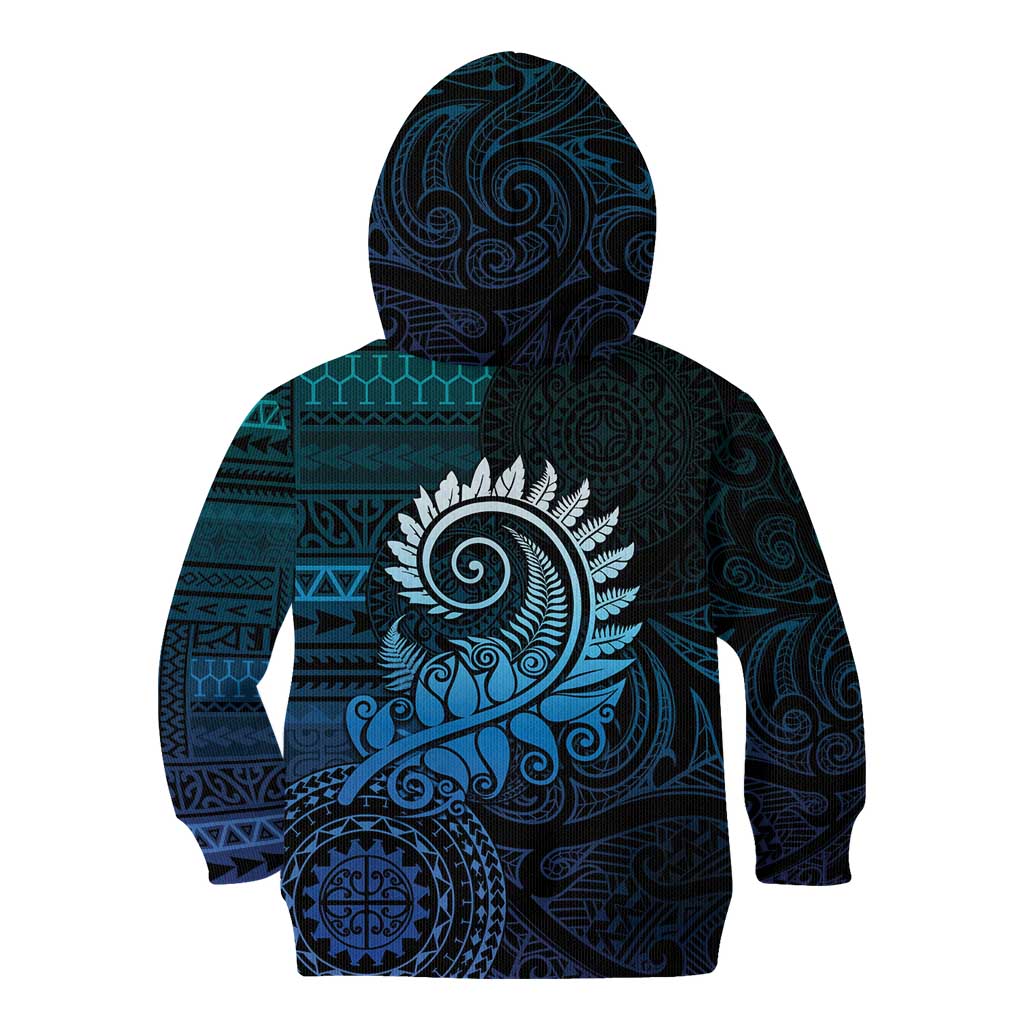 New Zealand Maori Koru Fern Kid Hoodie Spiral Polynesian Style Aqua Gradient LT05 - Polynesian Pride