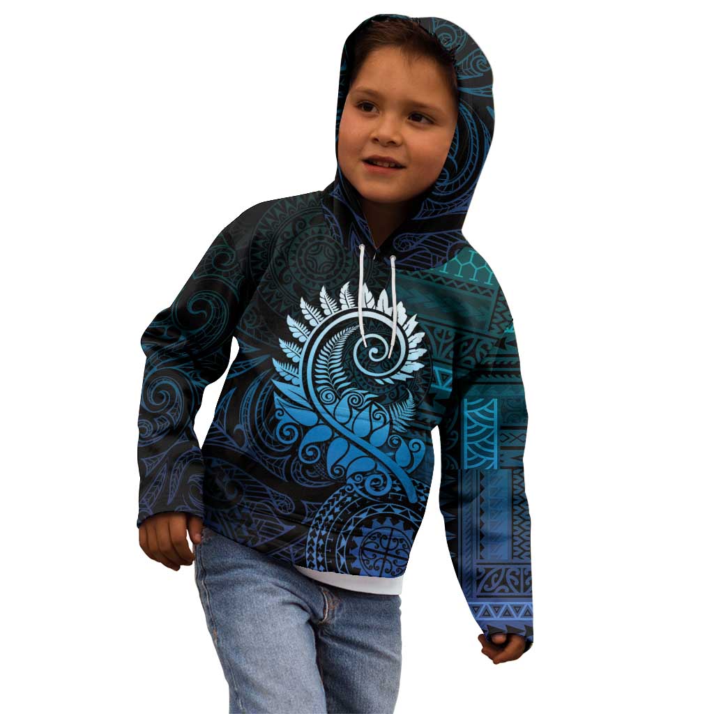 New Zealand Maori Koru Fern Kid Hoodie Spiral Polynesian Style Aqua Gradient LT05 - Polynesian Pride
