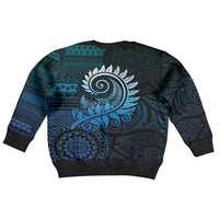 New Zealand Maori Koru Fern Kid Ugly Christmas Sweater Spiral Polynesian Style Aqua Gradient LT05 - Polynesian Pride