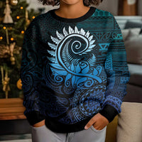 New Zealand Maori Koru Fern Kid Ugly Christmas Sweater Spiral Polynesian Style Aqua Gradient LT05 - Polynesian Pride