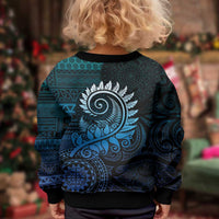 New Zealand Maori Koru Fern Kid Ugly Christmas Sweater Spiral Polynesian Style Aqua Gradient LT05 - Polynesian Pride
