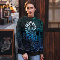 New Zealand Maori Koru Fern Ugly Christmas Sweater Spiral Polynesian Style Aqua Gradient LT05 - Polynesian Pride