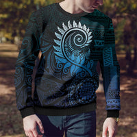 New Zealand Maori Koru Fern Ugly Christmas Sweater Spiral Polynesian Style Aqua Gradient LT05 - Polynesian Pride