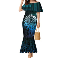 New Zealand Maori Koru Fern Mermaid Dress Spiral Polynesian Style Aqua Gradient LT05 Women Aqua - Polynesian Pride