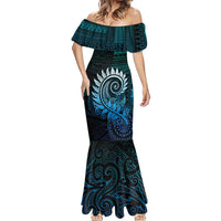 New Zealand Maori Koru Fern Mermaid Dress Spiral Polynesian Style Aqua Gradient LT05 - Polynesian Pride