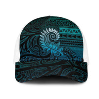 New Zealand Maori Koru Fern Mesh Trucker Cap Spiral Polynesian Style Aqua Gradient - Polynesian Pride