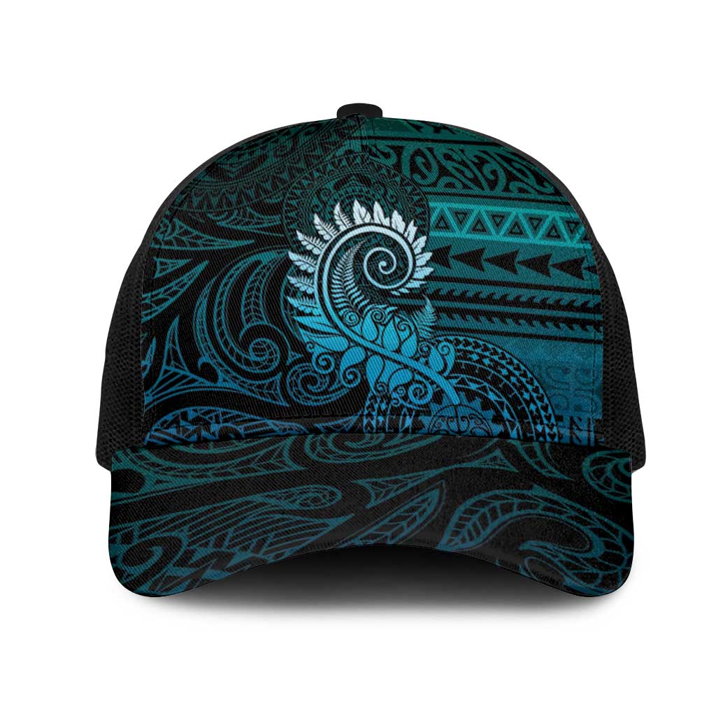 New Zealand Maori Koru Fern Mesh Trucker Cap Spiral Polynesian Style Aqua Gradient - Polynesian Pride