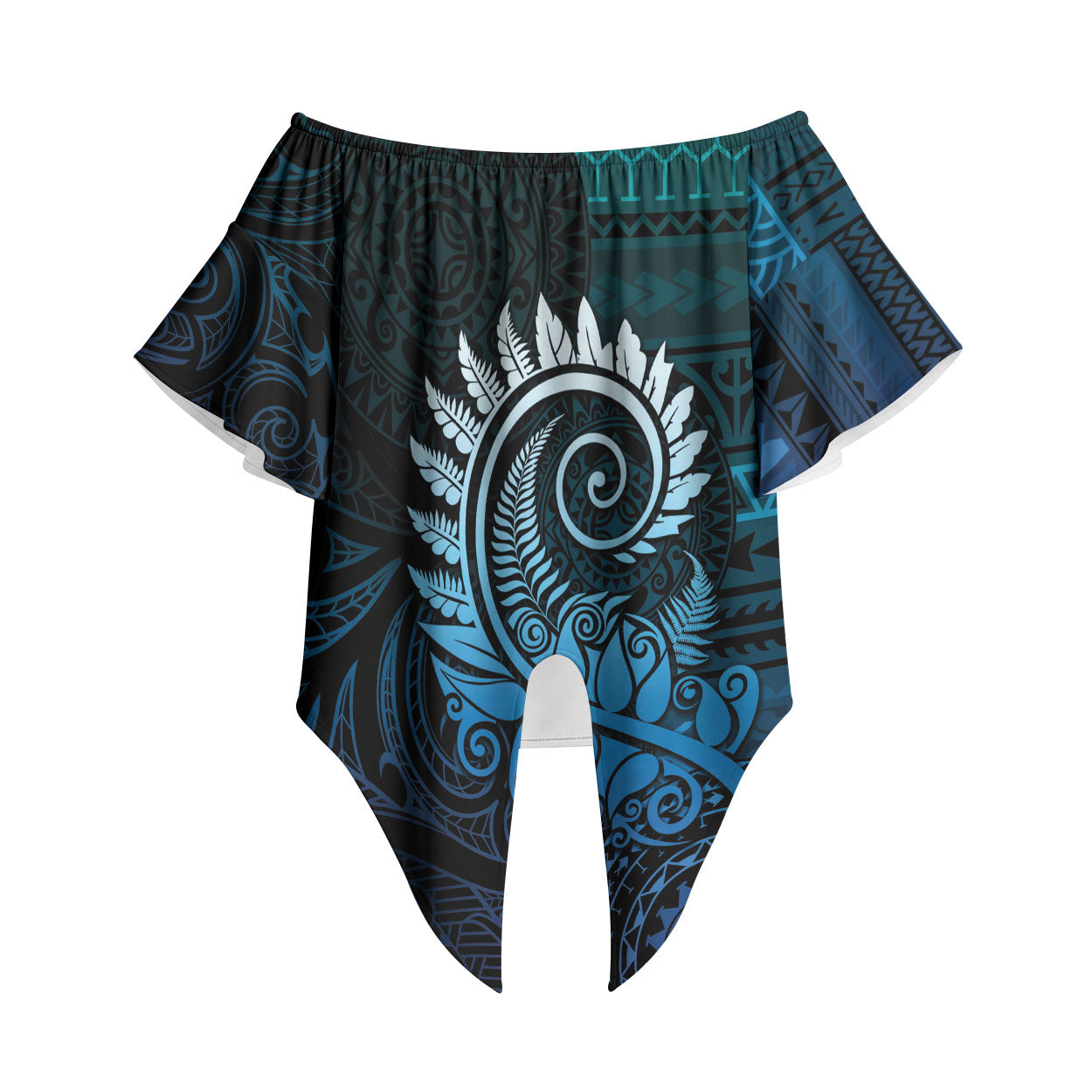 New Zealand Maori Koru Fern Off Shoulder Wrap Waist Top Spiral Polynesian Style Aqua Gradient LT05 Aqua - Polynesian Pride