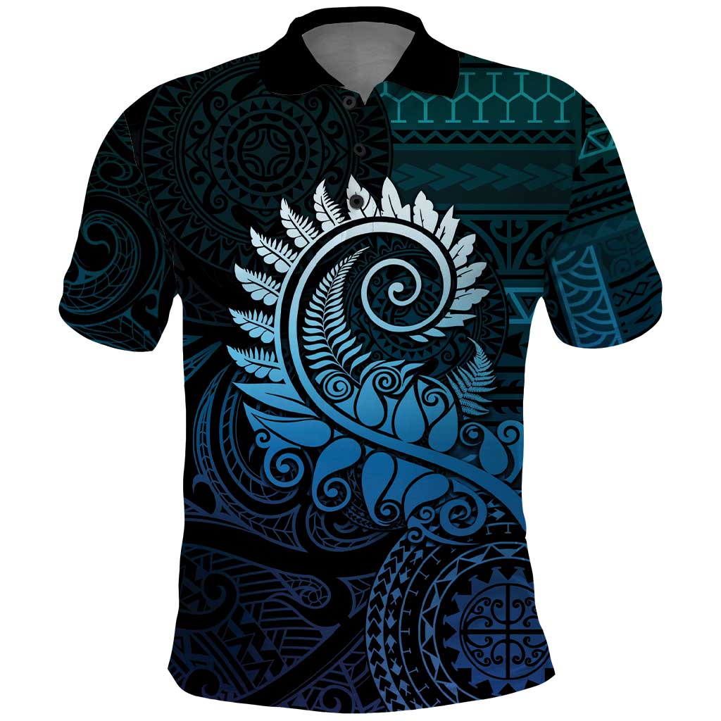 New Zealand Maori Koru Fern Polo Shirt Spiral Polynesian Style Aqua Gradient LT05 Aqua - Polynesian Pride