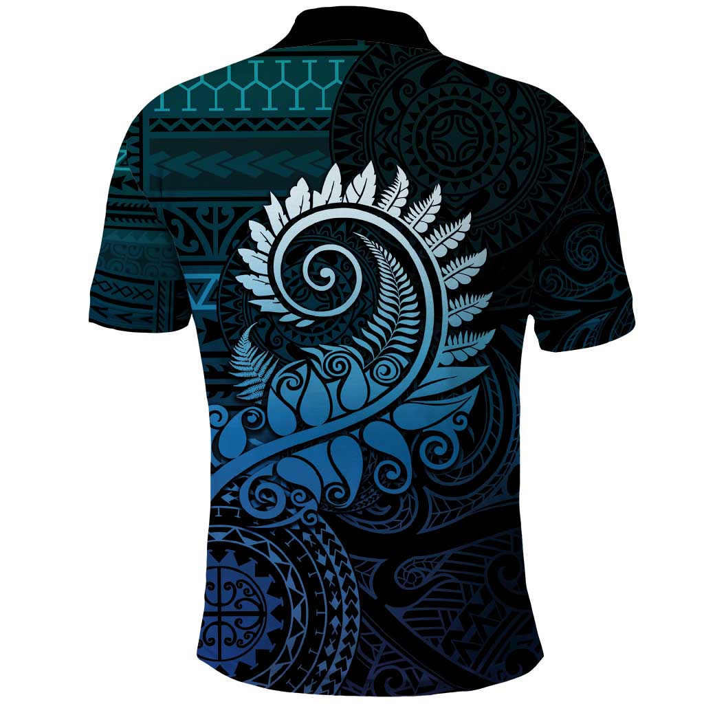 New Zealand Maori Koru Fern Polo Shirt Spiral Polynesian Style Aqua Gradient LT05 - Polynesian Pride