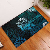New Zealand Maori Koru Fern Rubber Doormat Spiral Polynesian Style Aqua Gradient