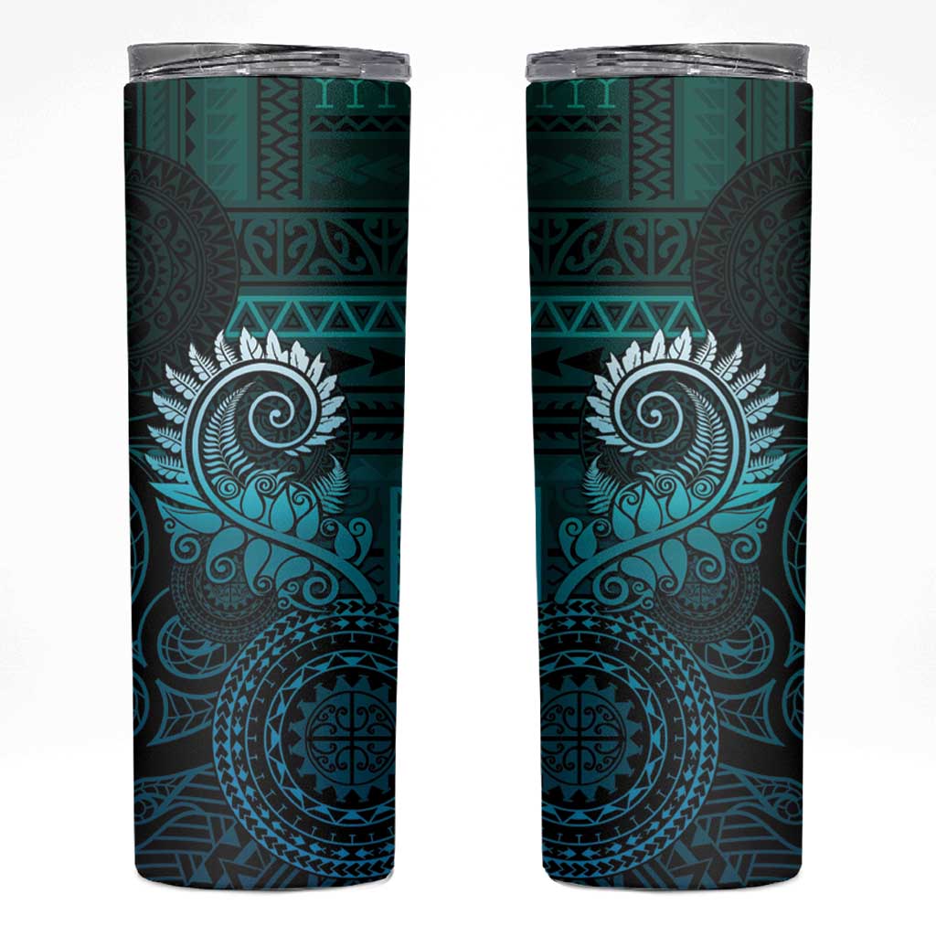 New Zealand Maori Koru Fern Skinny Tumbler Spiral Polynesian Style Aqua Gradient LT05 Aqua - Polynesian Pride